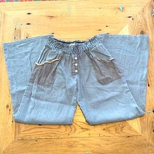 Free People linen elastic waist wide leg pants